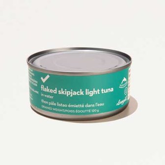 Longo&rsquo;s flaked skipjack light tuna in water 120 g &ndash; premium canned tuna for healthy meals.