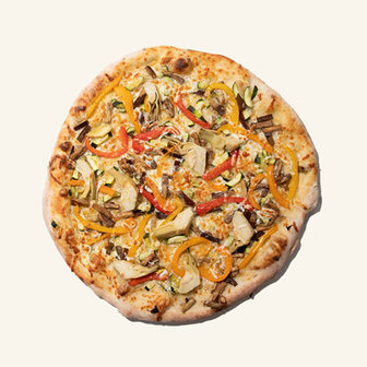 La Griglia vegetable pizza with artichokes, peppers, zucchini and melted cheese.