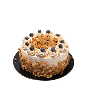 Blueberry Coffee Crunch cake topped with fresh blueberries and crunchy granola, available as Cake of the Month.