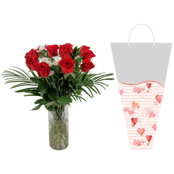 Dozen Roses with Vase