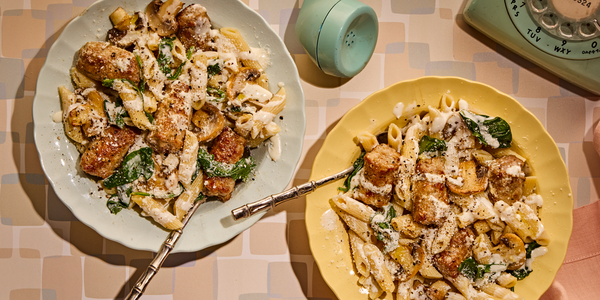 CREAMY SAUSAGE MEATBALLS WITH VEGGIES AND PASTA