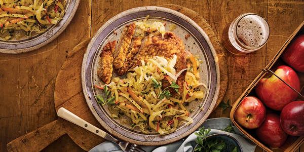 SCHNITZEL WITH WARM GINGER APPLE SAUERKRAUT SLAW
