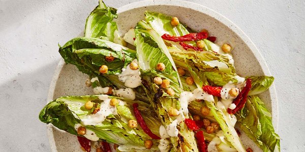GRILLED CAESAR SALAD WITH CHICKPEA CROUTONS