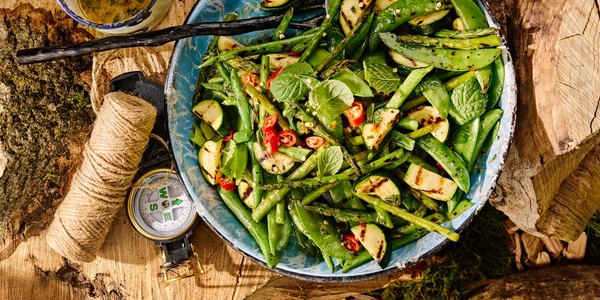 GRILLED GREEN SUMMER VEGGIES WITH THAI CHILI MINT BUTTER