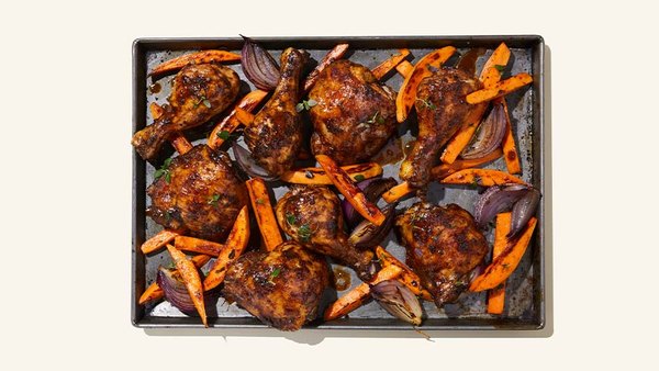 JERK CHICKEN AND SWEET POTATO SHEET PAN SUPPER