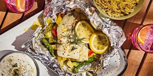 LEMON DILL COD PACKET WITH ORZO