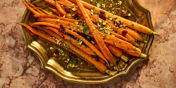 ROASTED CARROTS WITH CRANBERRIES AND PISTACHIOS