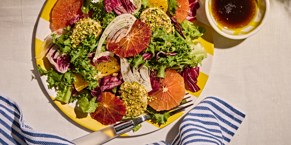 RADICCHIO, FENNEL AND CITRUS SALAD WITH GOAT CHEESE PISTACHIO CROUTONS