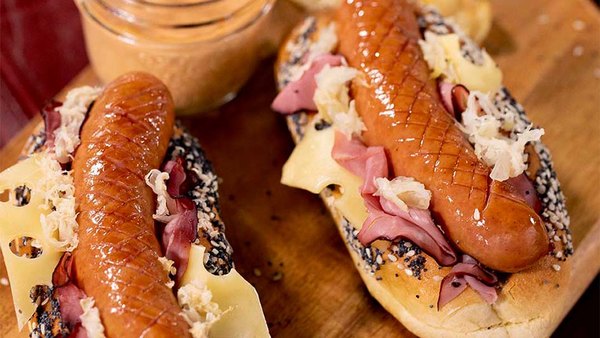 REUBEN STYLE SMOKED SAUSAGE ON A BUN