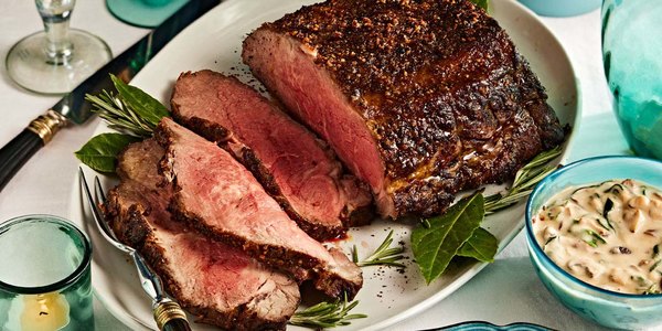 ROAST STRIPLOIN WITH CREAMED MUSHROOMS & SPINACH