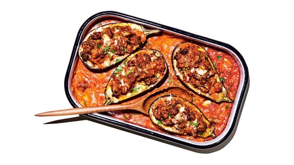 SAUSAGE-STUFFED EGGPLANT