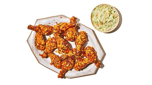 SLASHED CHICKEN DRUMSTICKS AND SLAW