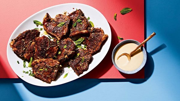 SPICED LAMB CHOPS WITH TAHINI LEMON SAUCE