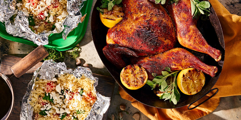 CAST IRON PORTUGUESE CHICKEN WITH RED PEPPER COUSCOUS PACKETS