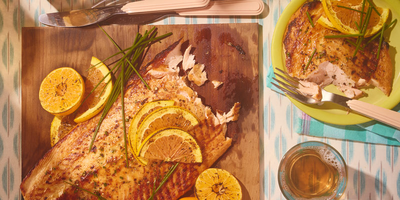 CEDAR PLANK SALMON WITH HONEY-ORANGE GLAZE