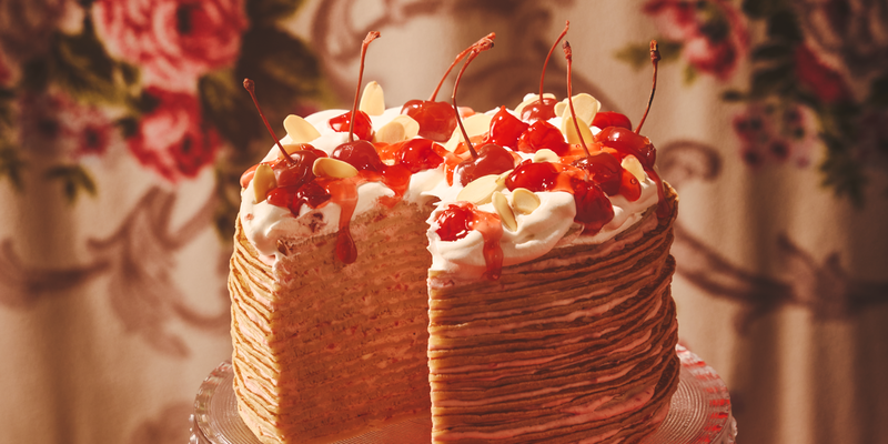 CHERRY CHEESE CREPE CAKE