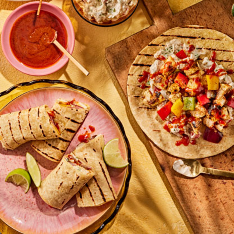 CHICKEN ROTI WITH CHARRED EGGPLANT RAITA