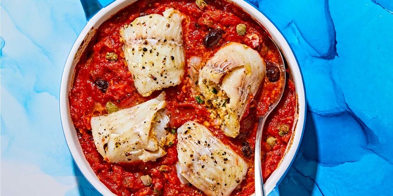 COD FISH INVOLTINI IN PEPPER TOMATO SAUCE