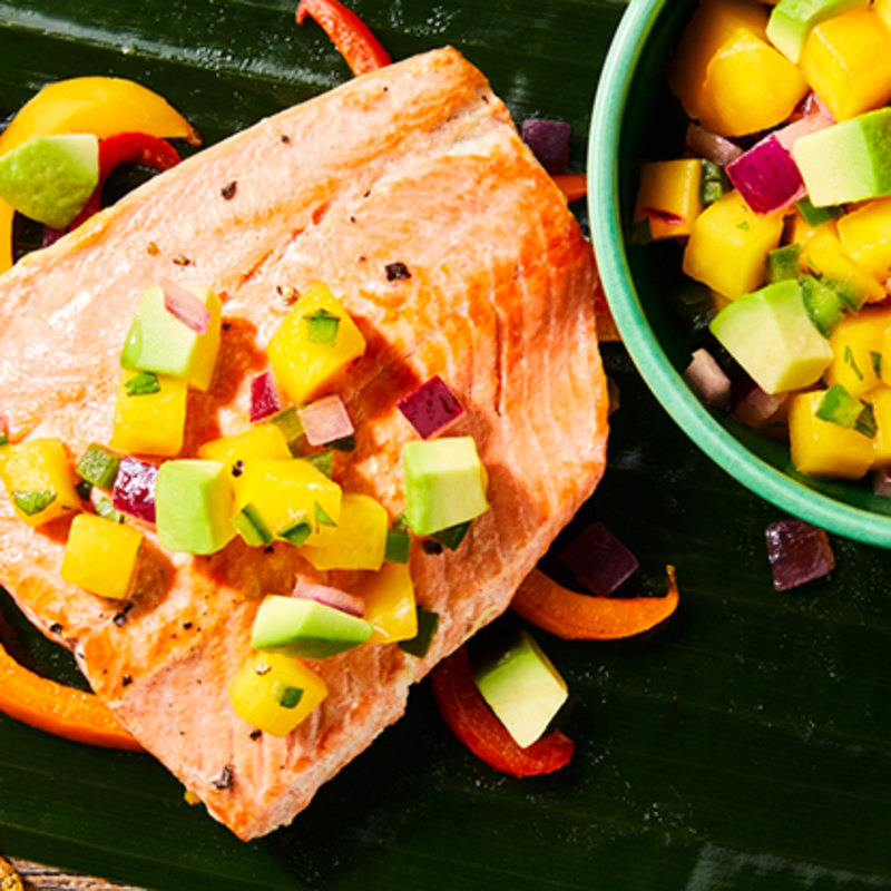 GRILLED SALMON PACKETS WITH MANGO AVOCADO SALSA