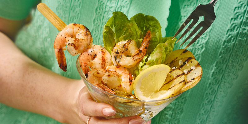 GRILLED GREEK POTATOES AND SHRIMP SKEWERS