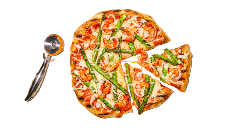 GRILLED SHRIMP AND ASPARAGUS PIZZA