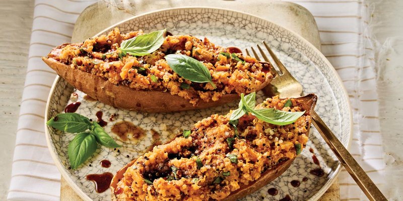 HUMMUS QUINOA SWEET POTATO JACKETS