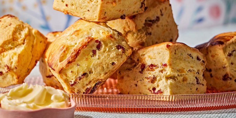 LAYERED BACON AND CHEDDAR BISCUITS WITH CHIVES