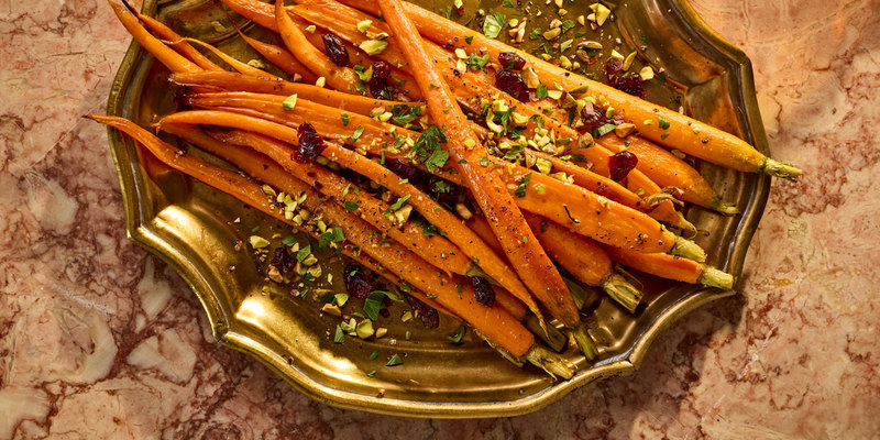 ROASTED CARROTS WITH CRANBERRIES AND PISTACHIOS