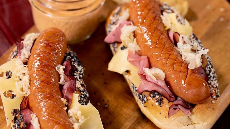 REUBEN STYLE SMOKED SAUSAGE ON A BUN