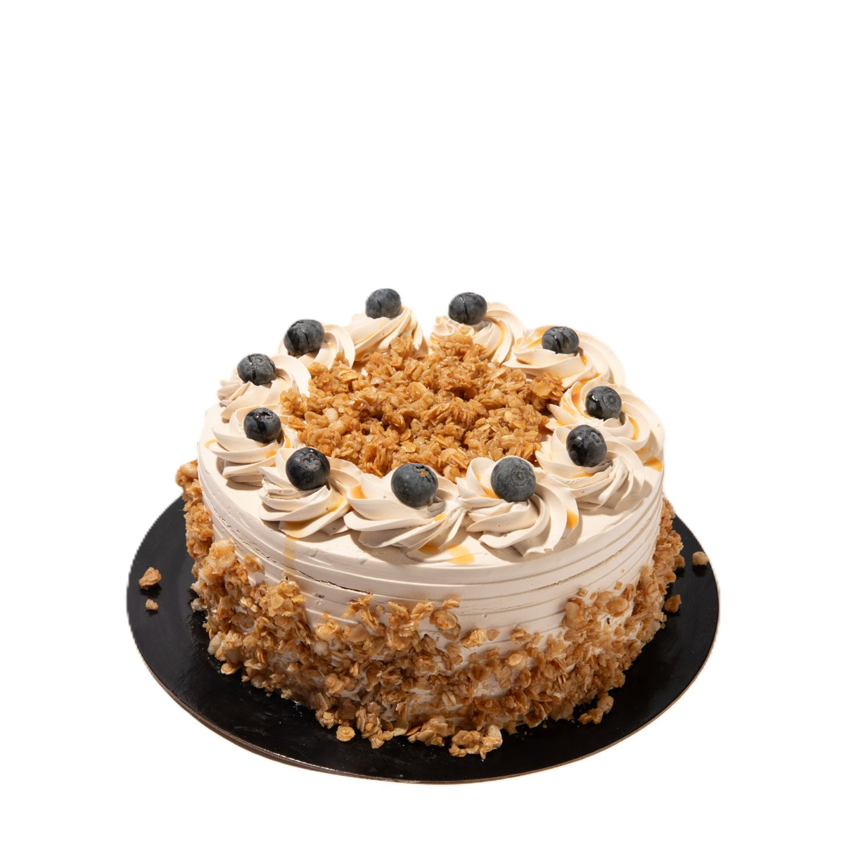 Blueberry Coffee Crunch cake topped with fresh blueberries and crunchy granola, available as Cake of the Month.